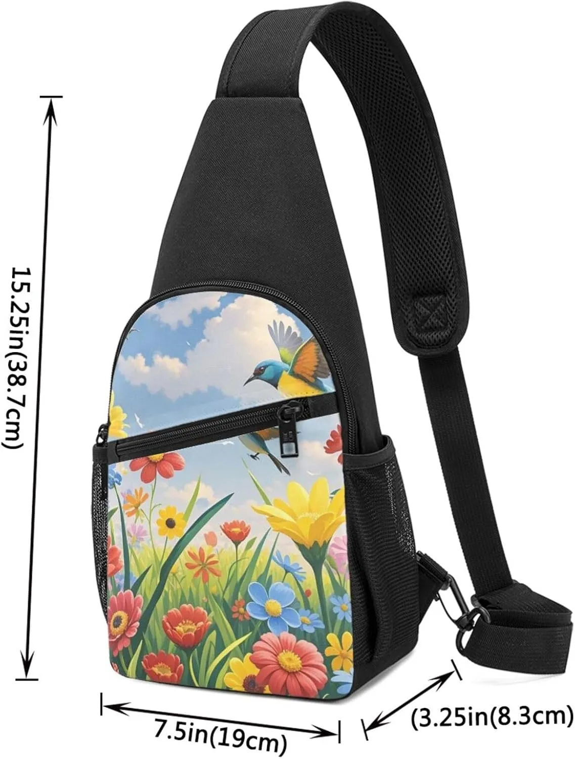 Sling Bag Backpack for Men Women Crossbody Flowers Birds Chest Bag Crossbody Bag for Travel Sport Running