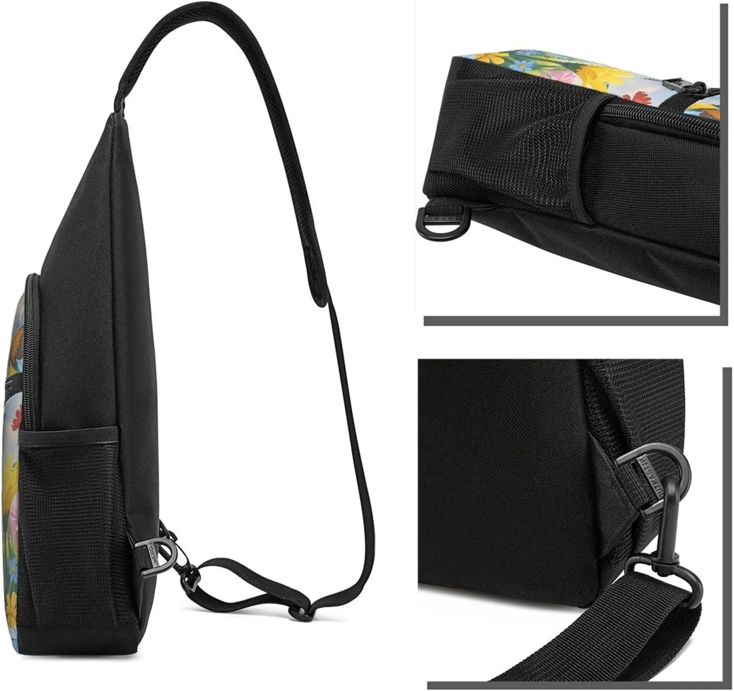 Sling Bag Backpack for Men Women Crossbody Flowers Birds Chest Bag Crossbody Bag for Travel Sport Running