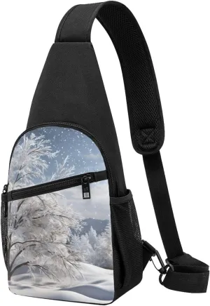 Sling Bag Backpack for Men Women Crossbody Snowflake Pine Tree Chest Bag Crossbody Bag for Travel Sport Running