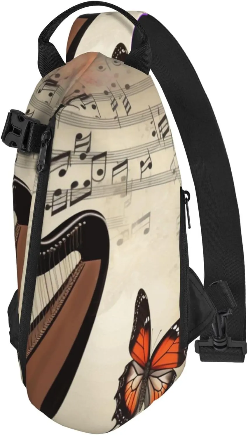 Sling Bag Crossbody Backpack for Men Women Butterfly Harp Chest Bag Crossbody Bag for Travel Sport Running