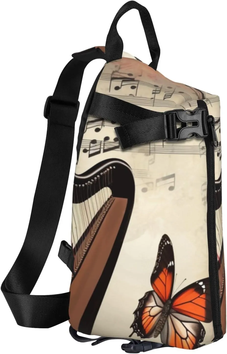 Sling Bag Crossbody Backpack for Men Women Butterfly Harp Chest Bag Crossbody Bag for Travel Sport Running