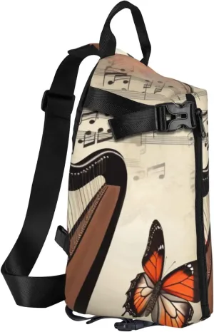 Sling Bag Crossbody Backpack for Men Women Butterfly Harp Chest Bag Crossbody Bag for Travel Sport Running