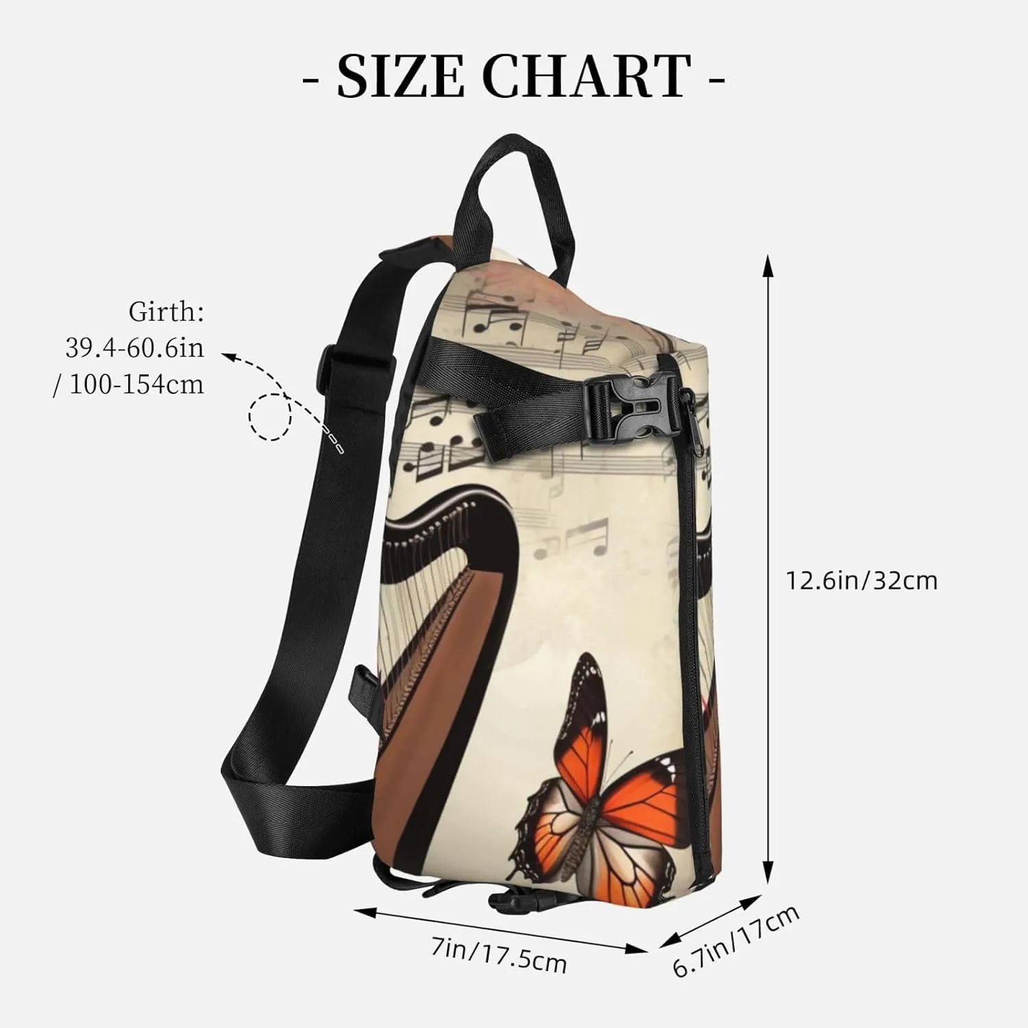 Sling Bag Crossbody Backpack for Men Women Butterfly Harp Chest Bag Crossbody Bag for Travel Sport Running