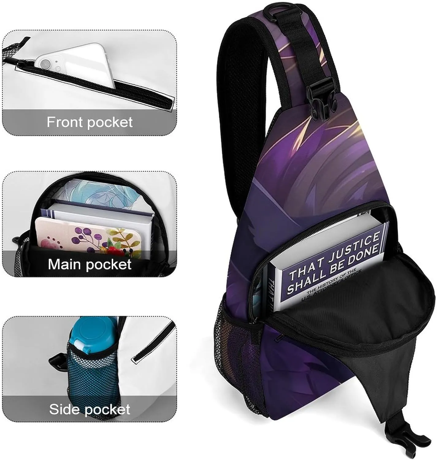 Sling Bag Crossbody Backpack for Men Women Cartoon Purple Pony Chest Bag Crossbody Bag for Travel Sport Running
