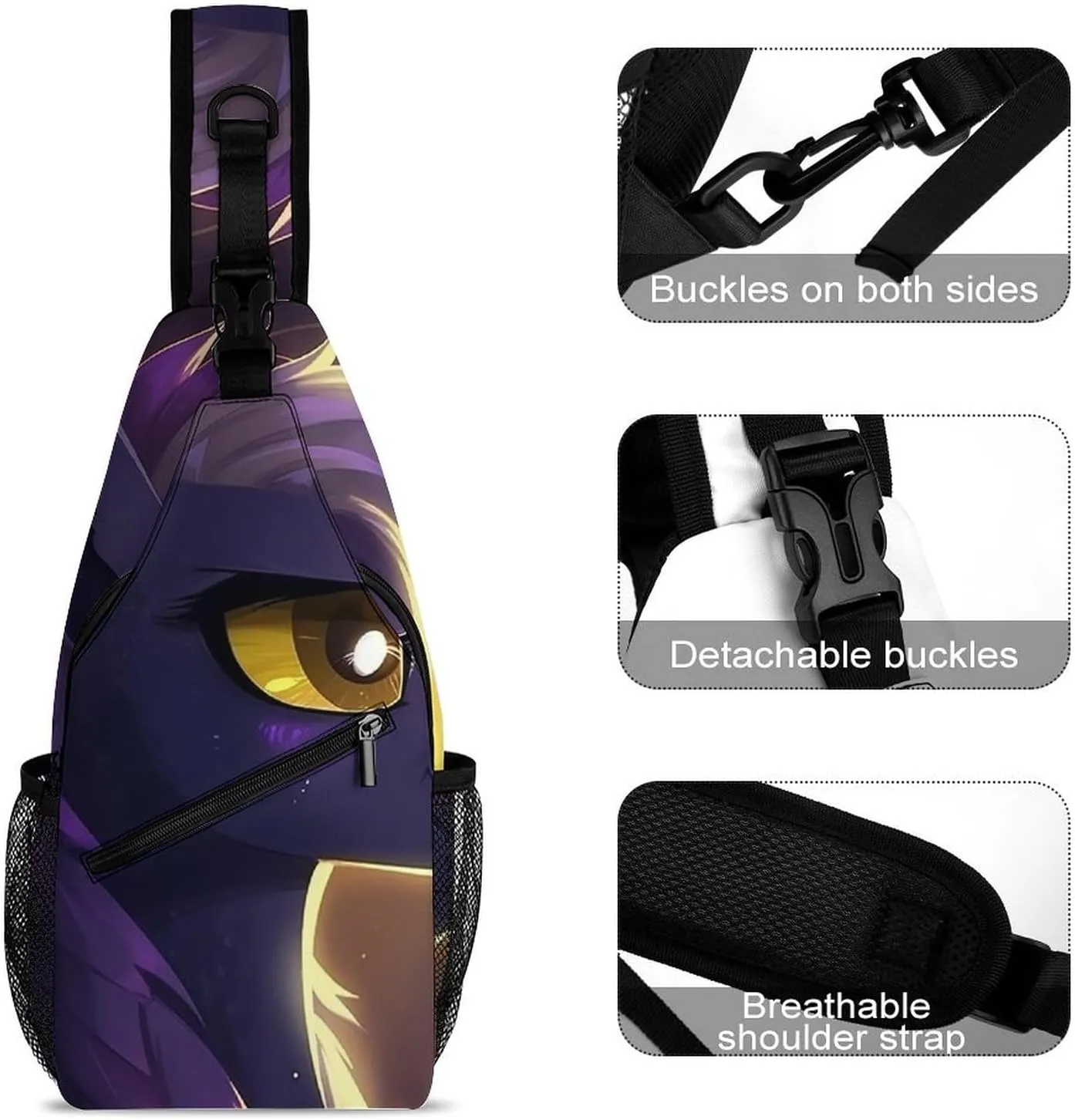 Sling Bag Crossbody Backpack for Men Women Cartoon Purple Pony Chest Bag Crossbody Bag for Travel Sport Running