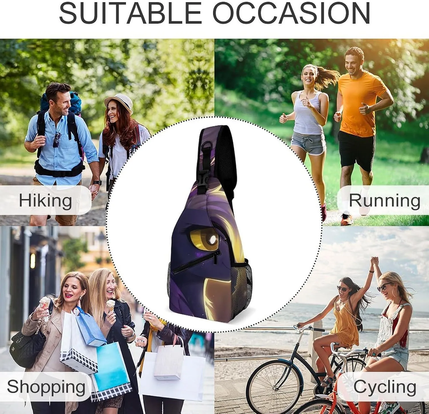 Sling Bag Crossbody Backpack for Men Women Cartoon Purple Pony Chest Bag Crossbody Bag for Travel Sport Running