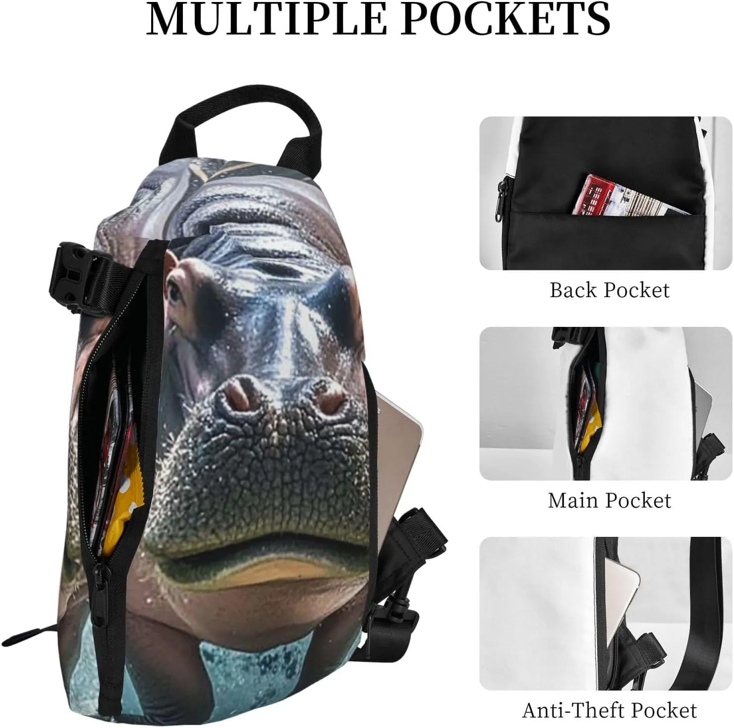 Sling Bag Crossbody Backpack for Men Women Diving Hippo3 Chest Bag Crossbody Bag for Travel Sport Running
