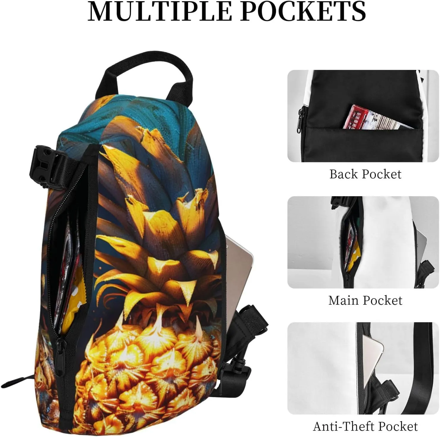 Sling Bag Crossbody Backpack for Men Women Flickering Pineapple Chest Bag Crossbody Bag for Travel Sport Running