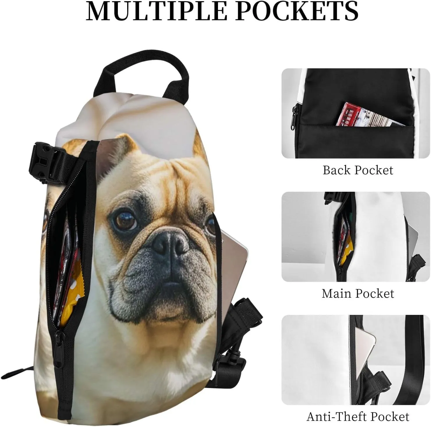 Sling Bag Crossbody Backpack for Men Women French Bulldog Dog Cute Chest Bag Crossbody Bag for Travel Sport Running