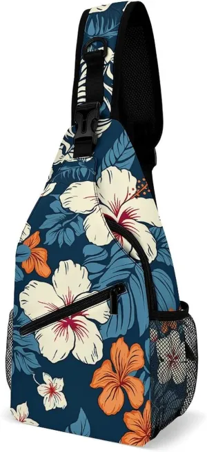 Sling Bag Crossbody Backpack for Men Women Hawaii Flower Chest Bag Crossbody Bag for Travel Sport Running