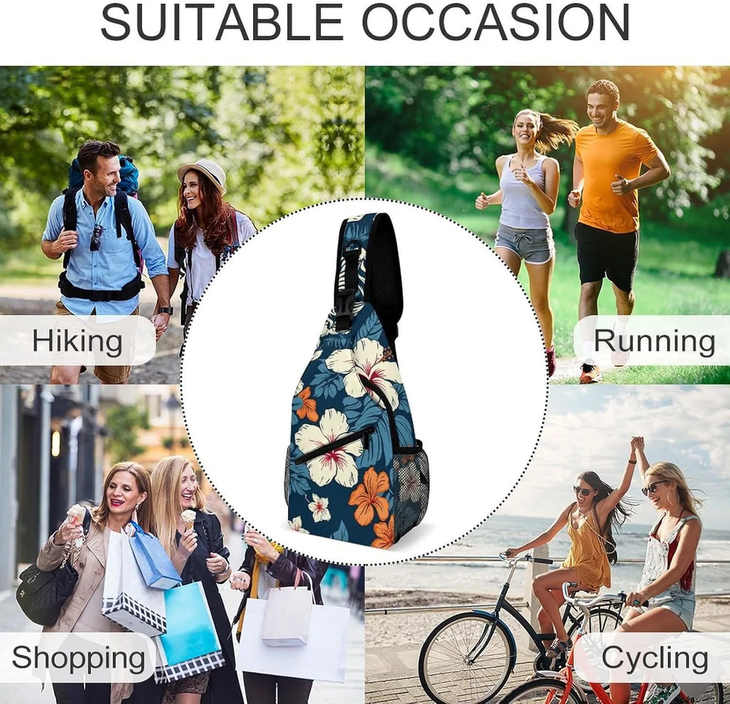 Sling Bag Crossbody Backpack for Men Women Hawaii Flower Chest Bag Crossbody Bag for Travel Sport Running
