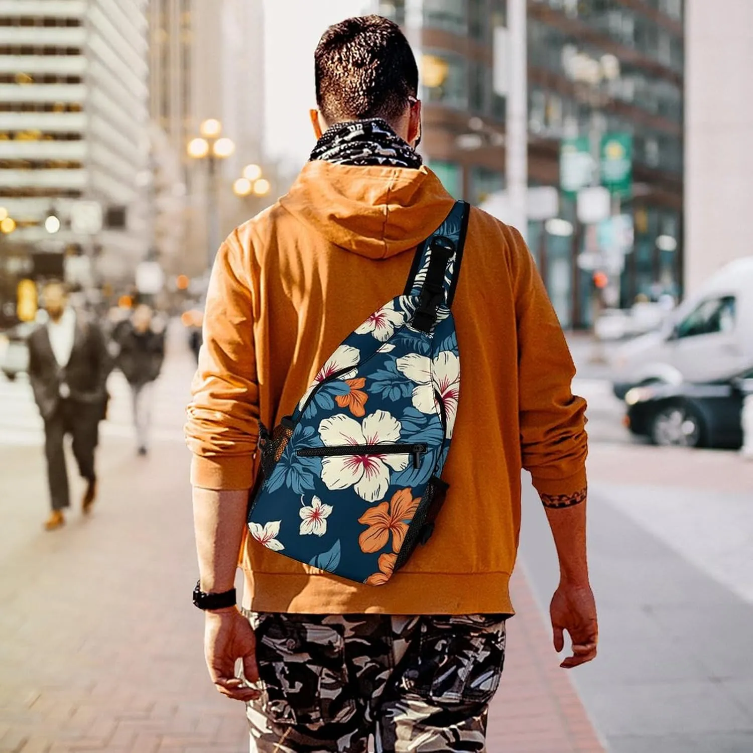 Sling Bag Crossbody Backpack for Men Women Hawaii Flower Chest Bag Crossbody Bag for Travel Sport Running