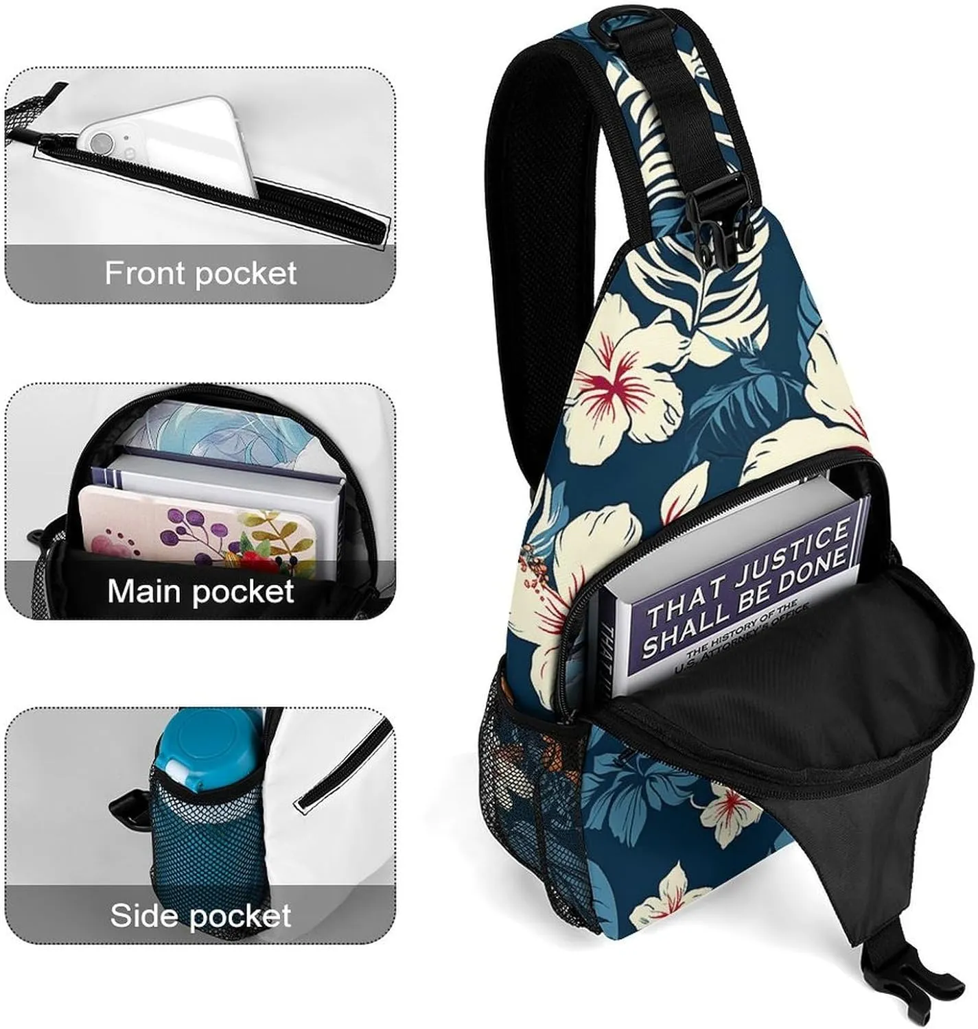 Sling Bag Crossbody Backpack for Men Women Hawaii Flower Chest Bag Crossbody Bag for Travel Sport Running
