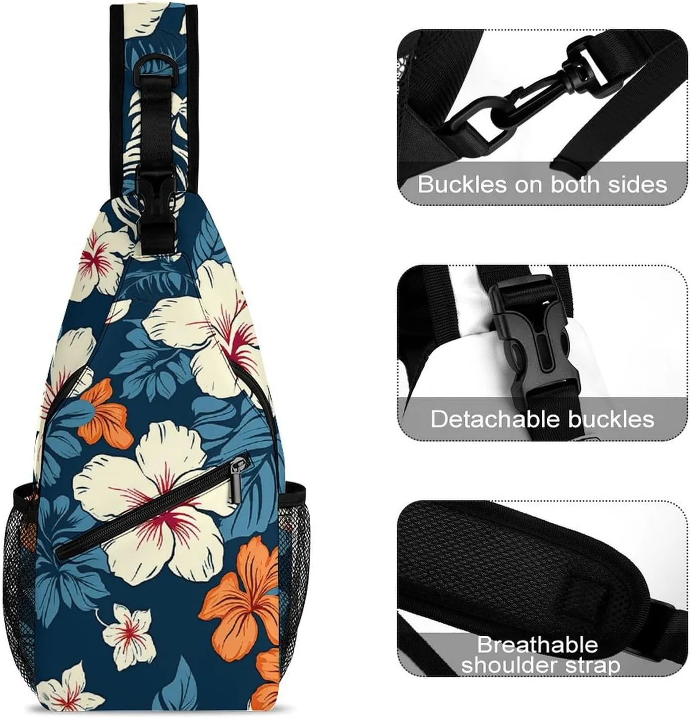 Sling Bag Crossbody Backpack for Men Women Hawaii Flower Chest Bag Crossbody Bag for Travel Sport Running