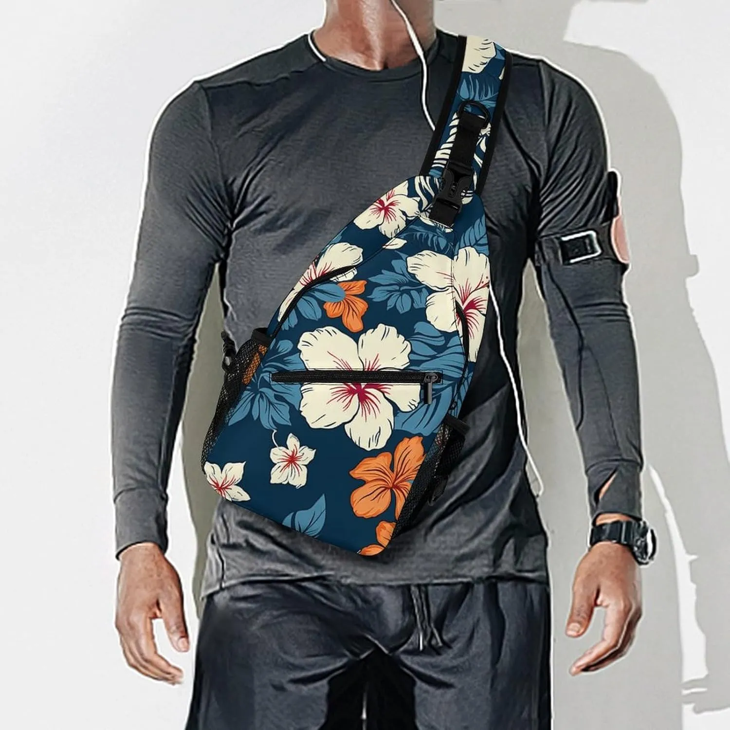 Sling Bag Crossbody Backpack for Men Women Hawaii Flower Chest Bag Crossbody Bag for Travel Sport Running
