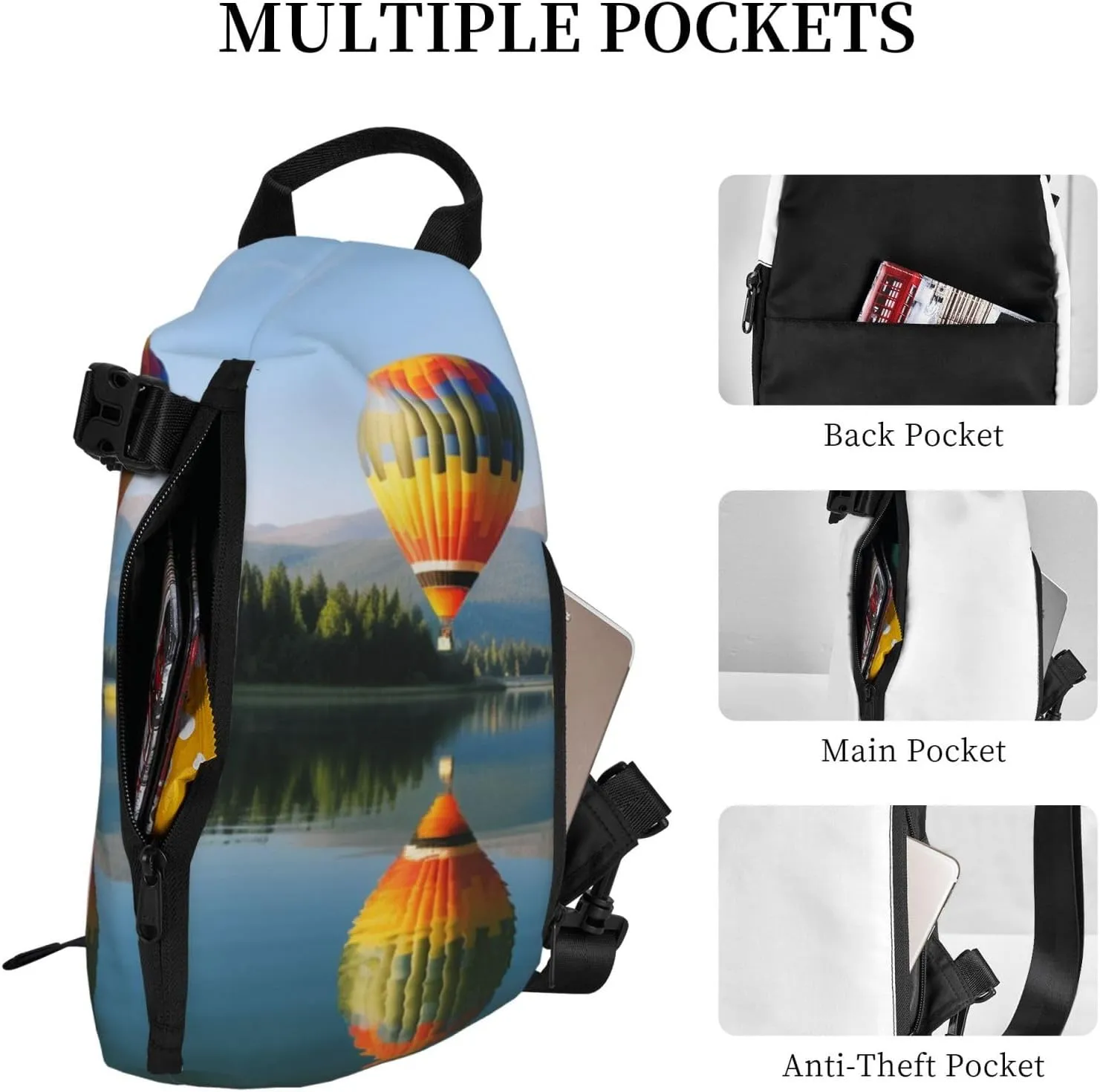 Sling Bag Crossbody Backpack for Men Women Hot Balloon Above Chest Bag Crossbody Bag for Travel Sport Running