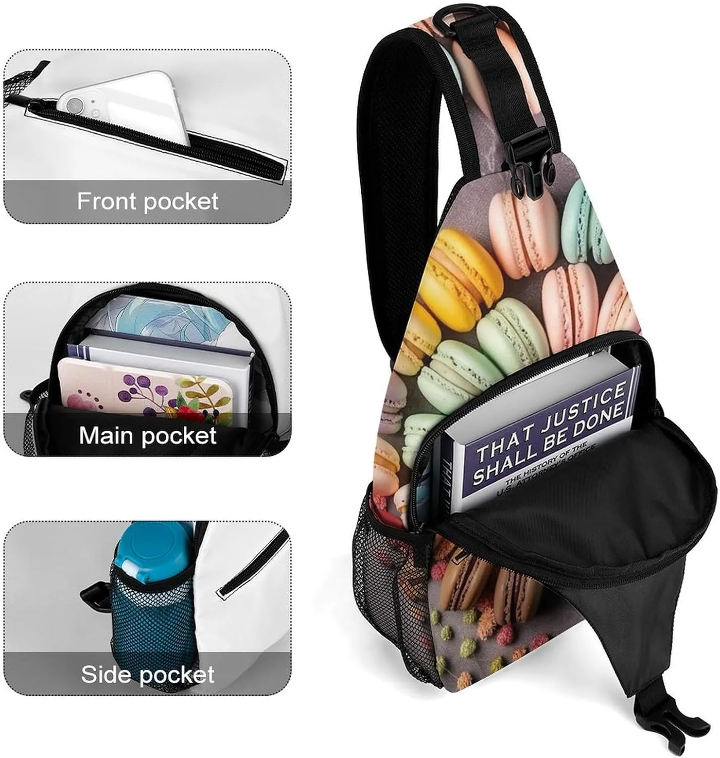 Sling Bag Crossbody Backpack for Men Women Macarons Arranged Together Chest Bag Crossbody Bag for Travel Sport Running
