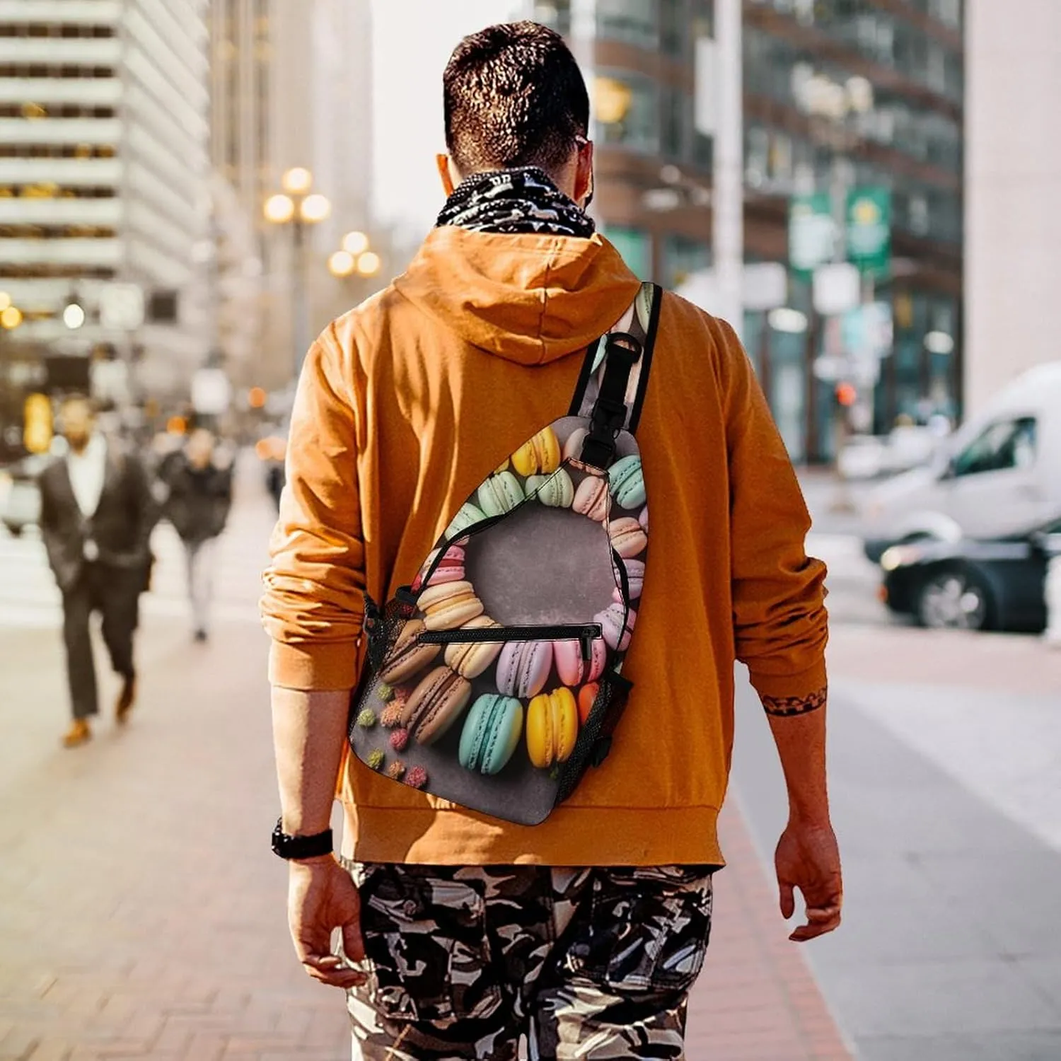 Sling Bag Crossbody Backpack for Men Women Macarons Arranged Together Chest Bag Crossbody Bag for Travel Sport Running