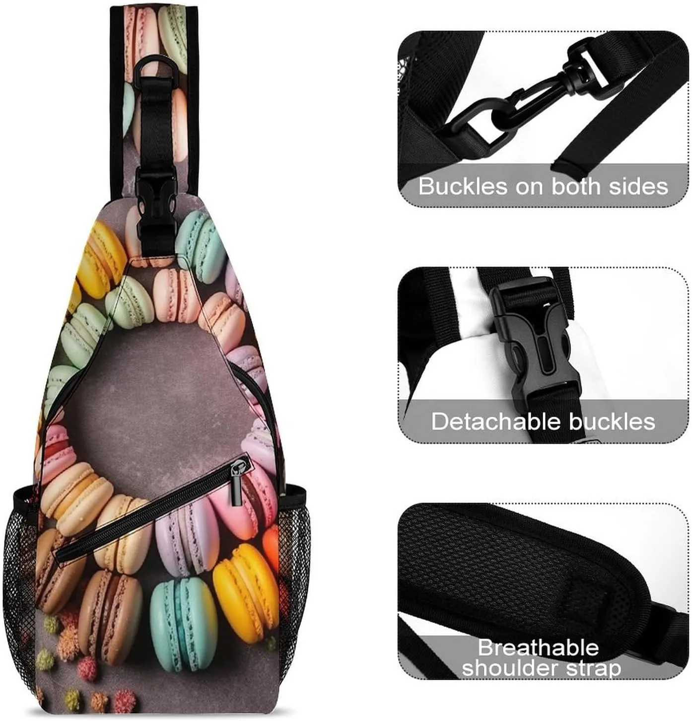 Sling Bag Crossbody Backpack for Men Women Macarons Arranged Together Chest Bag Crossbody Bag for Travel Sport Running