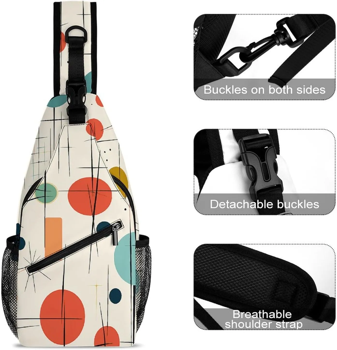 Sling Bag Crossbody Backpack for Men Women Modern Mid Century Chest Bag Crossbody Bag for Travel Sport Running