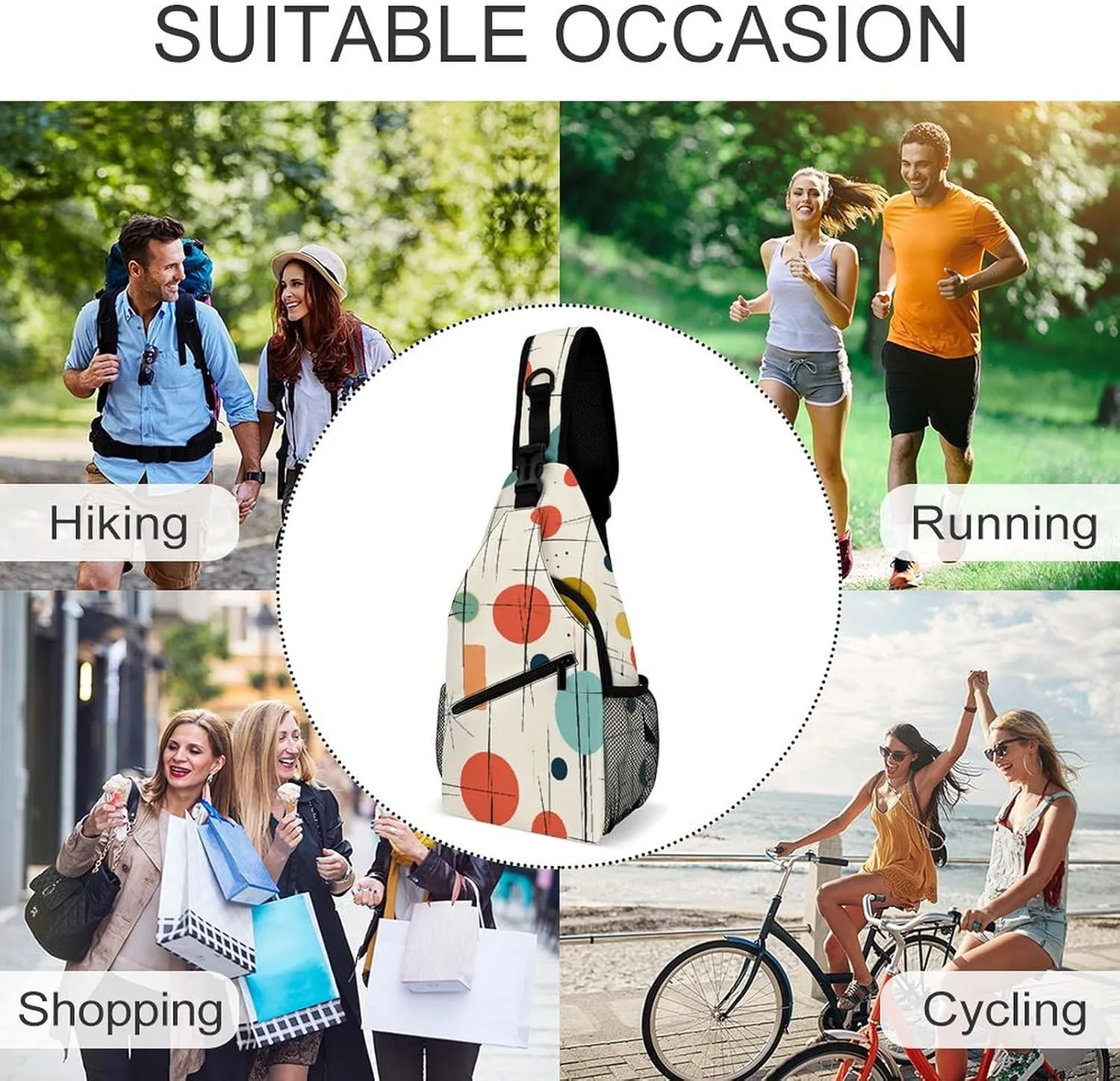 Sling Bag Crossbody Backpack for Men Women Modern Mid Century Chest Bag Crossbody Bag for Travel Sport Running