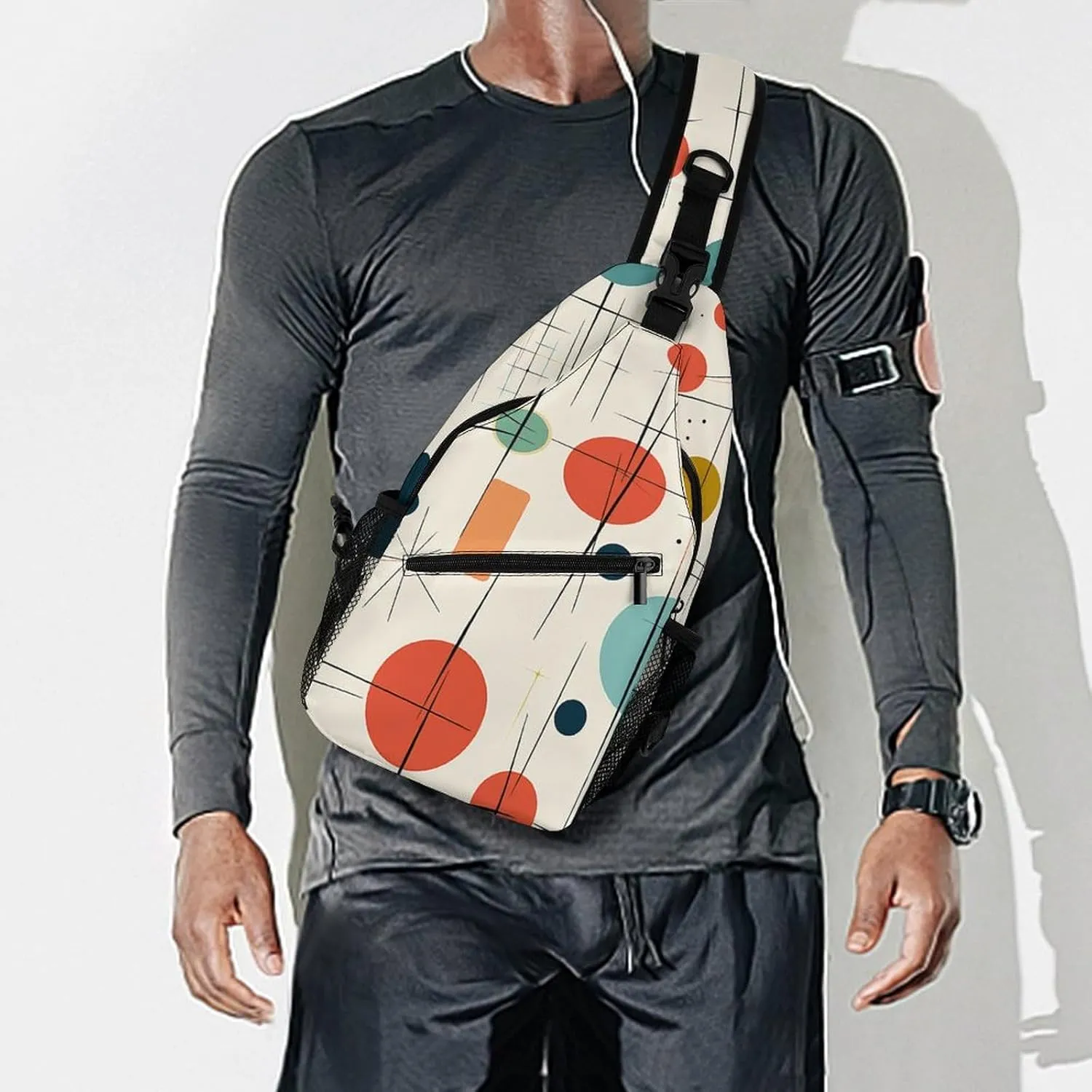 Sling Bag Crossbody Backpack for Men Women Modern Mid Century Chest Bag Crossbody Bag for Travel Sport Running