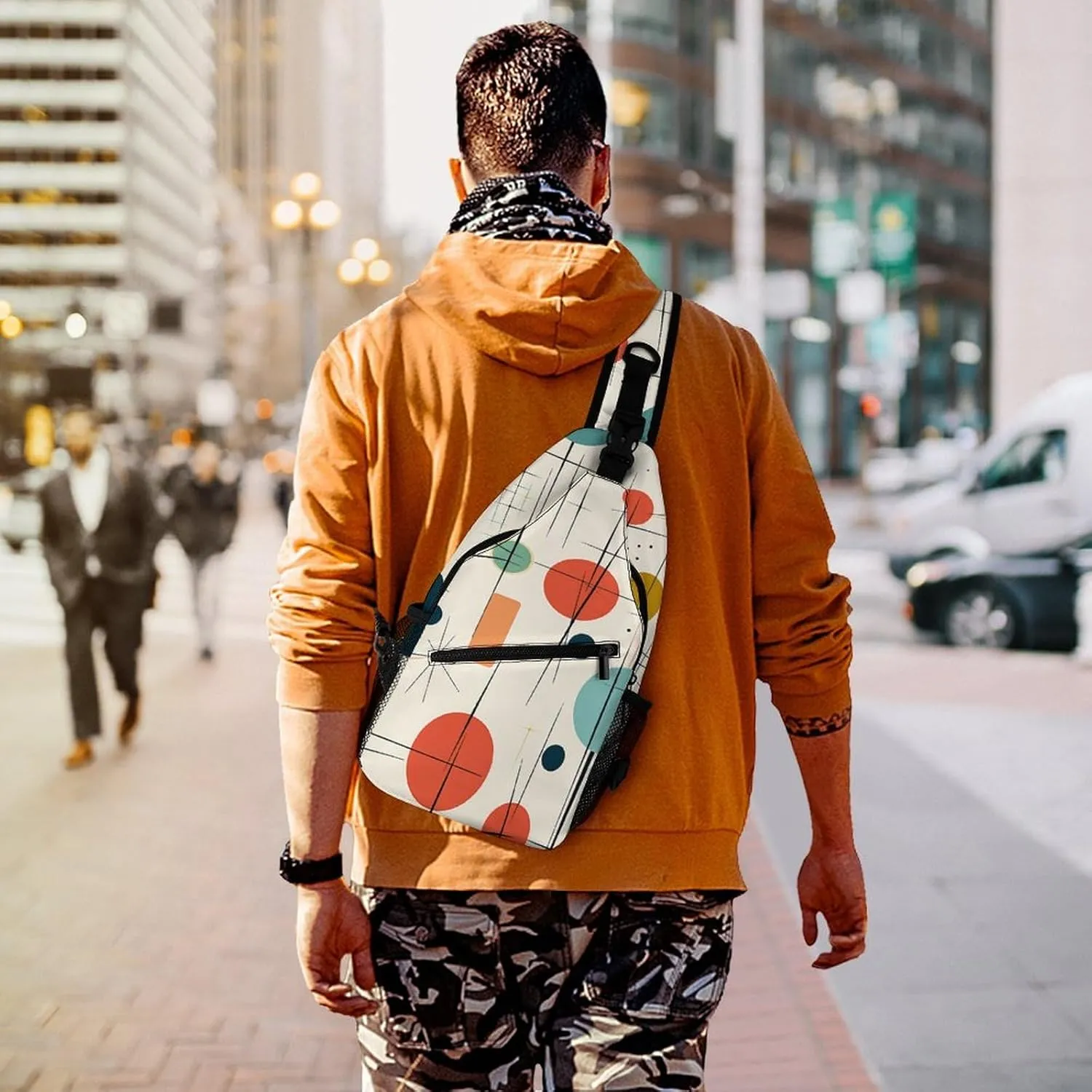 Sling Bag Crossbody Backpack for Men Women Modern Mid Century Chest Bag Crossbody Bag for Travel Sport Running