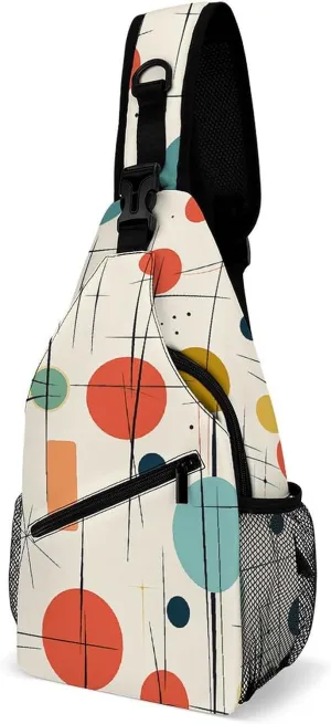 Sling Bag Crossbody Backpack for Men Women Modern Mid Century Chest Bag Crossbody Bag for Travel Sport Running
