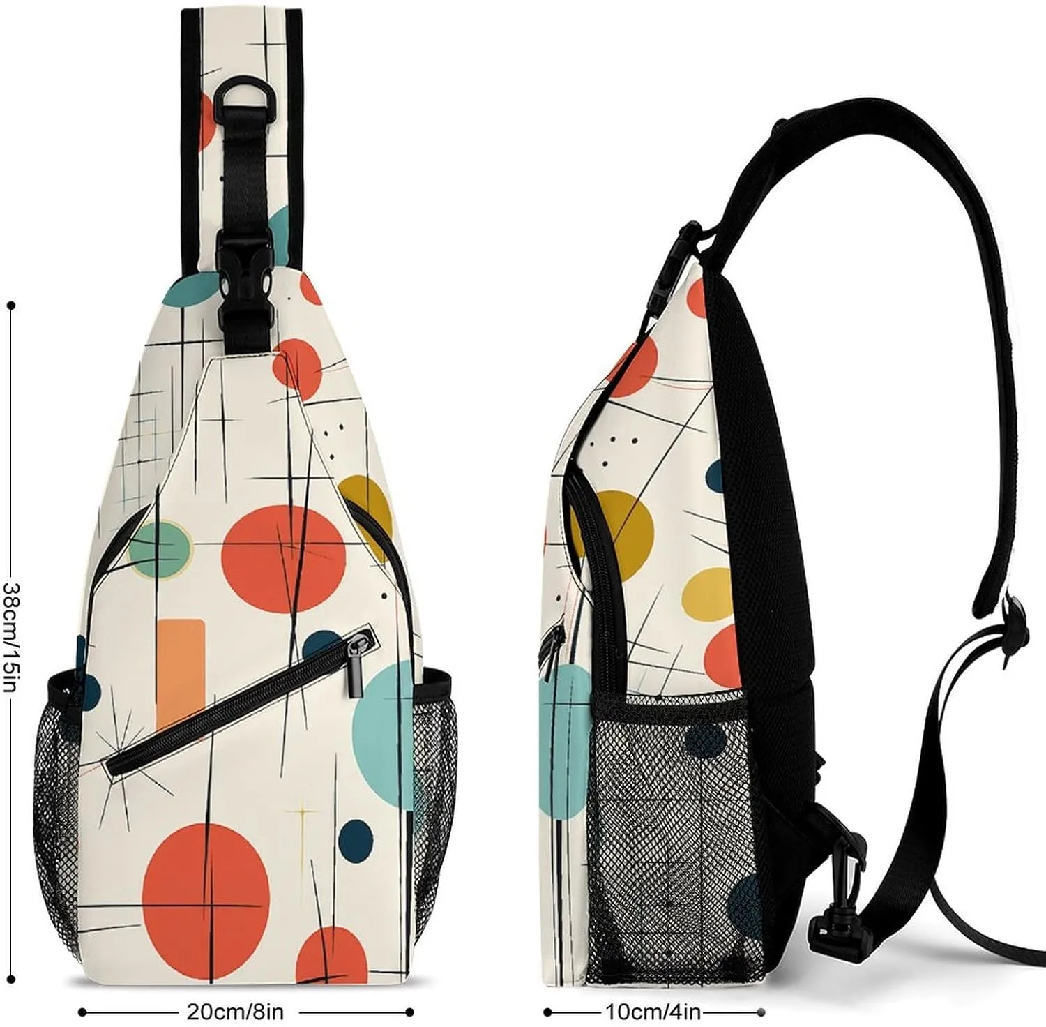 Sling Bag Crossbody Backpack for Men Women Modern Mid Century Chest Bag Crossbody Bag for Travel Sport Running