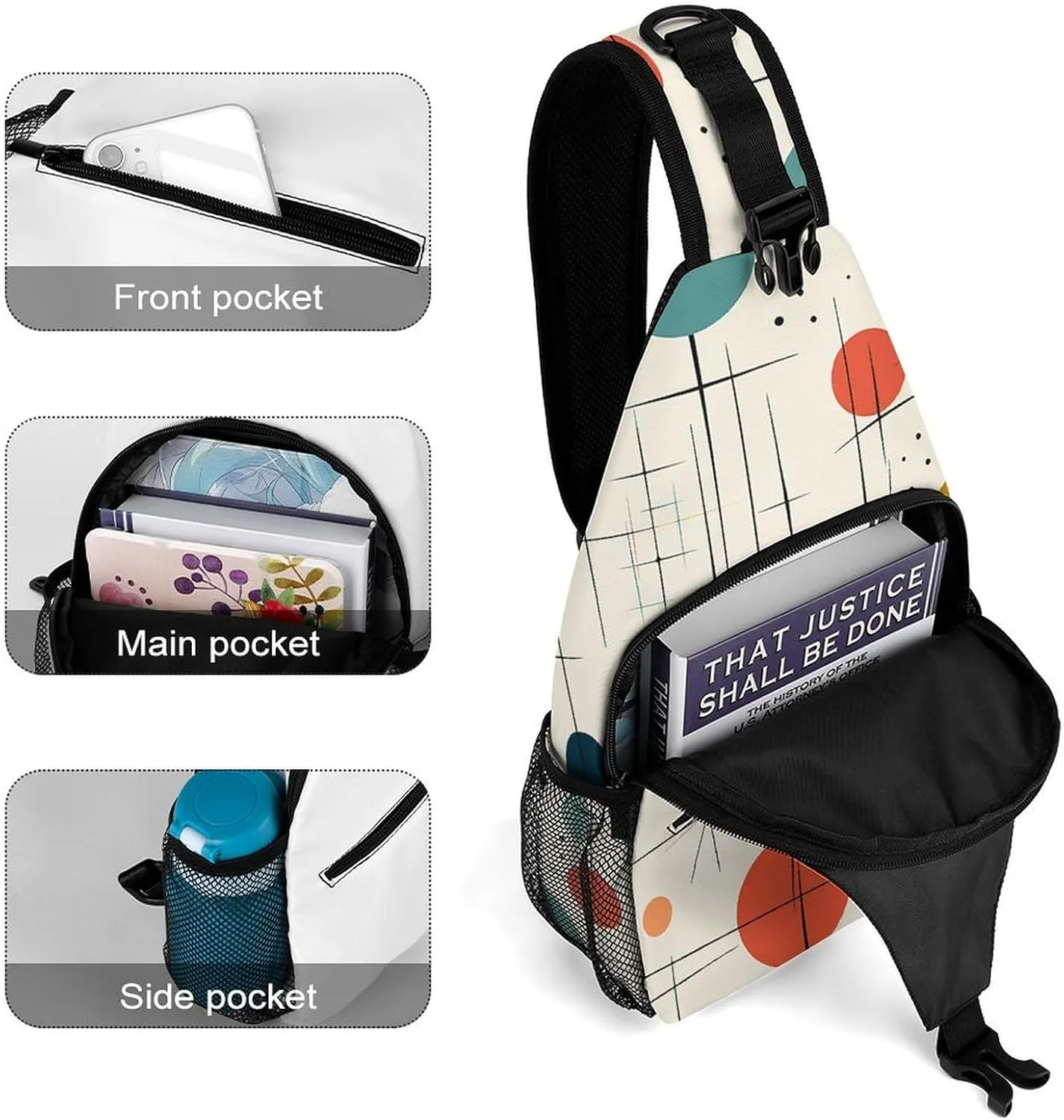 Sling Bag Crossbody Backpack for Men Women Modern Mid Century Chest Bag Crossbody Bag for Travel Sport Running