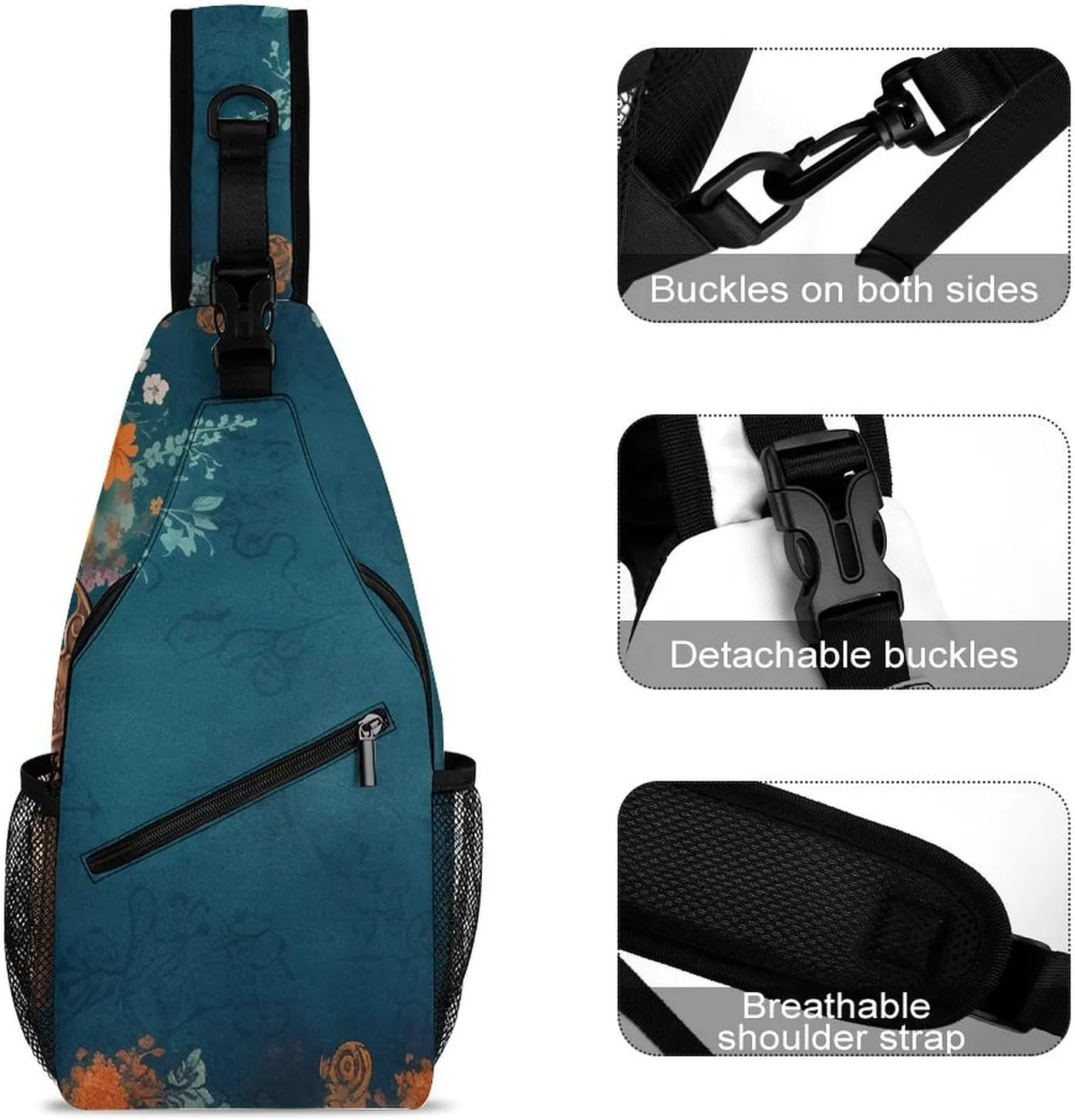 Sling Bag Crossbody Backpack for Men Women Old Keys And Flowers Chest Bag Crossbody Bag for Travel Sport Running
