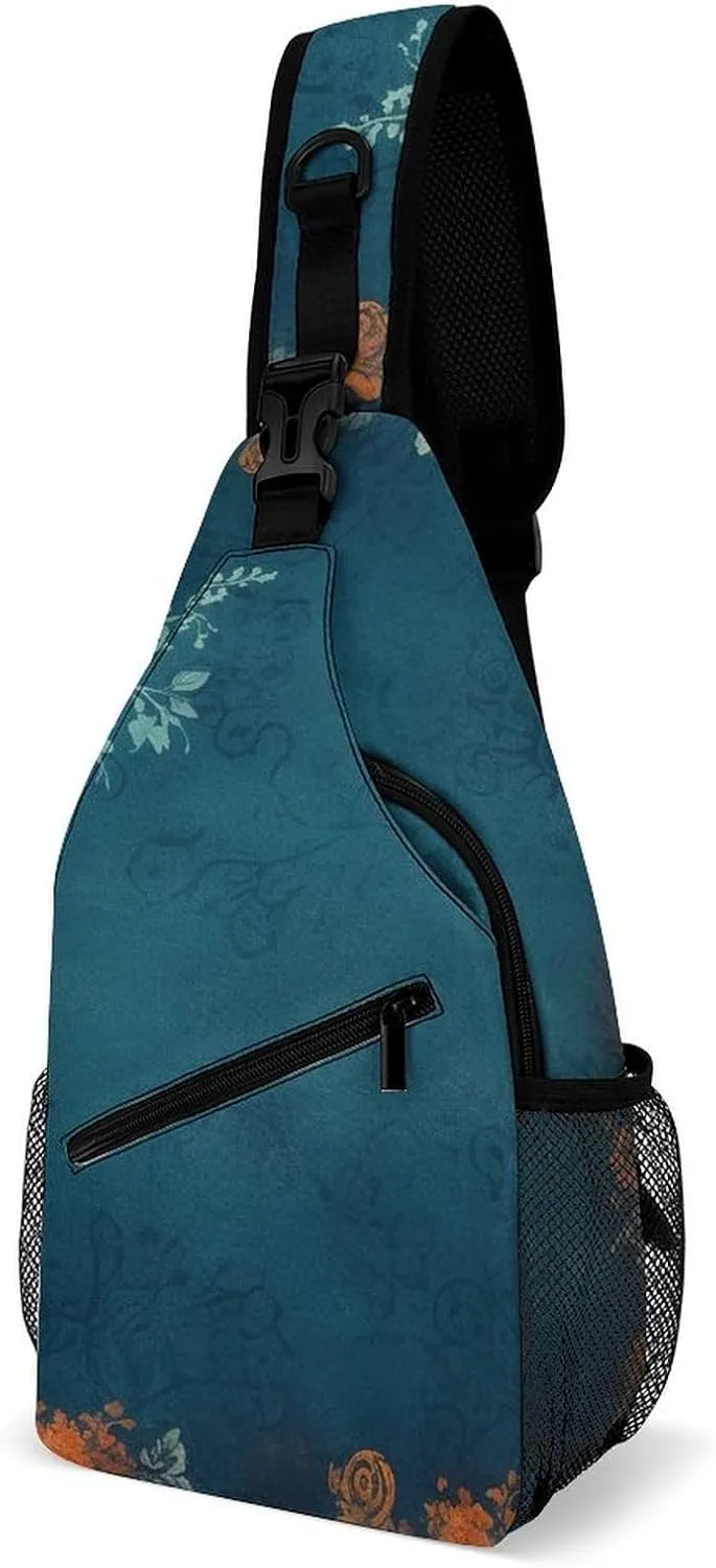 Sling Bag Crossbody Backpack for Men Women Old Keys And Flowers Chest Bag Crossbody Bag for Travel Sport Running