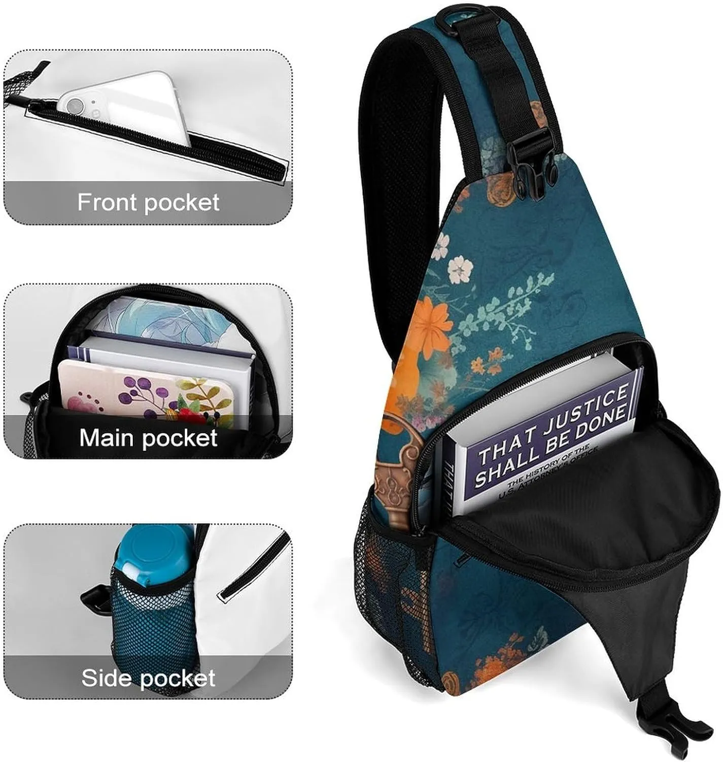 Sling Bag Crossbody Backpack for Men Women Old Keys And Flowers Chest Bag Crossbody Bag for Travel Sport Running
