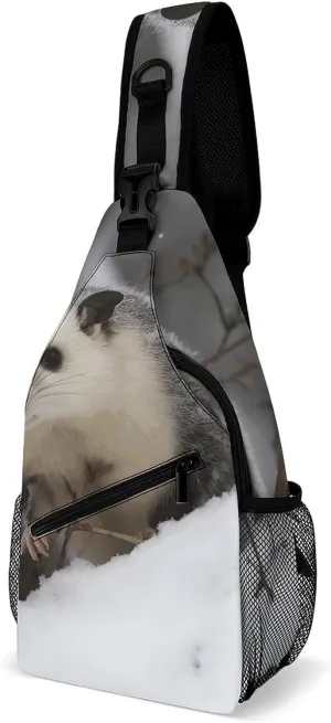 Sling Bag Crossbody Backpack for Men Women Opossum In Snow Chest Bag Crossbody Bag for Travel Sport Running