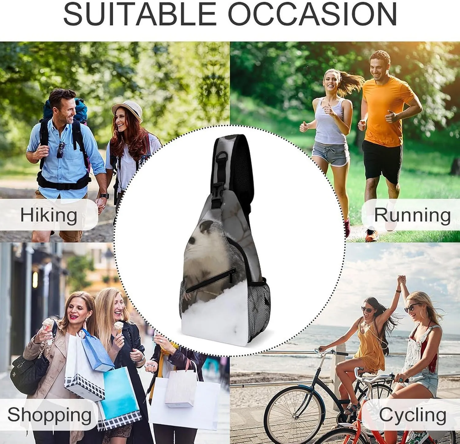 Sling Bag Crossbody Backpack for Men Women Opossum In Snow Chest Bag Crossbody Bag for Travel Sport Running