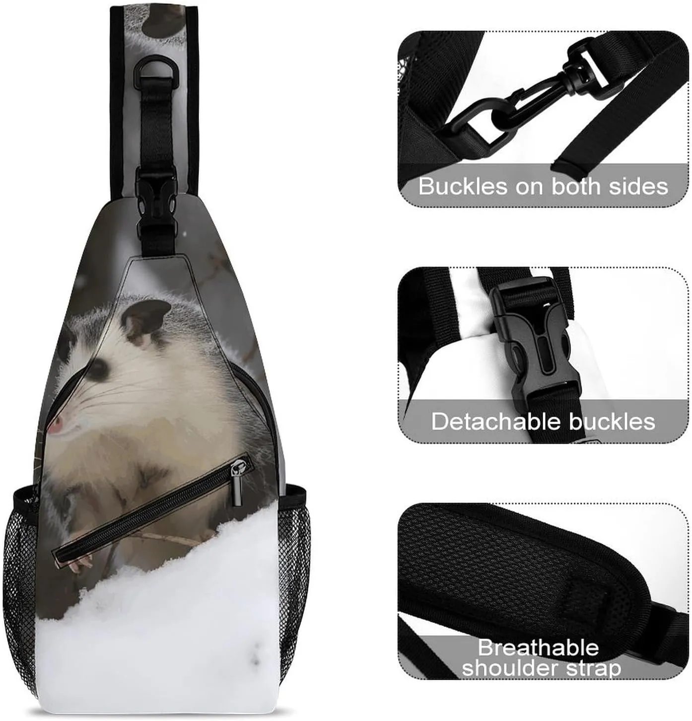 Sling Bag Crossbody Backpack for Men Women Opossum In Snow Chest Bag Crossbody Bag for Travel Sport Running