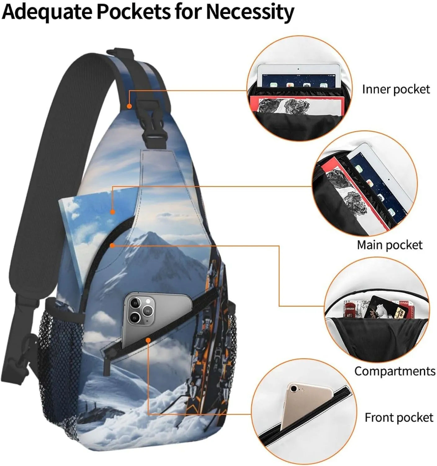 Sling Bag Crossbody Backpack for Men Women Skis on mountain Chest Bag Crossbody Bag for Travel Sport Running