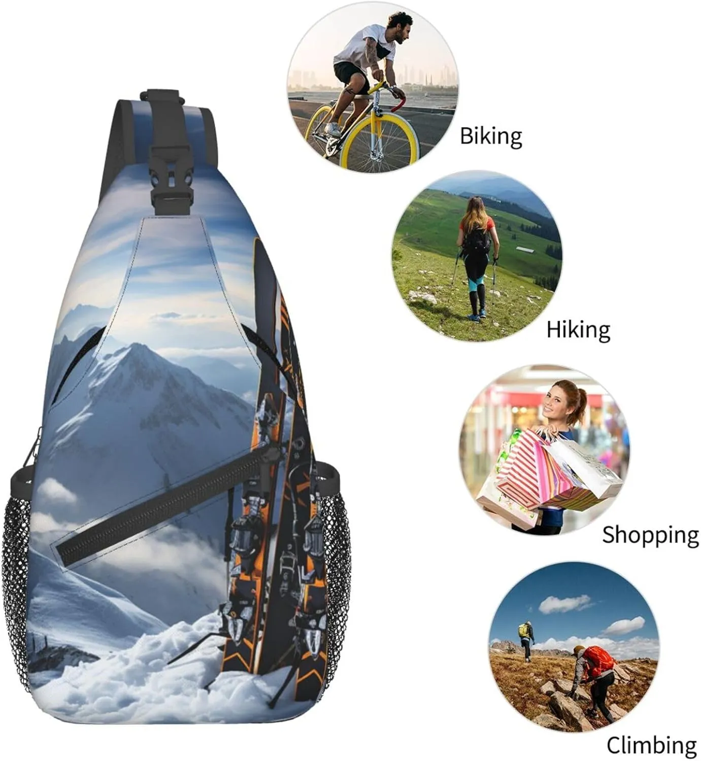 Sling Bag Crossbody Backpack for Men Women Skis on mountain Chest Bag Crossbody Bag for Travel Sport Running