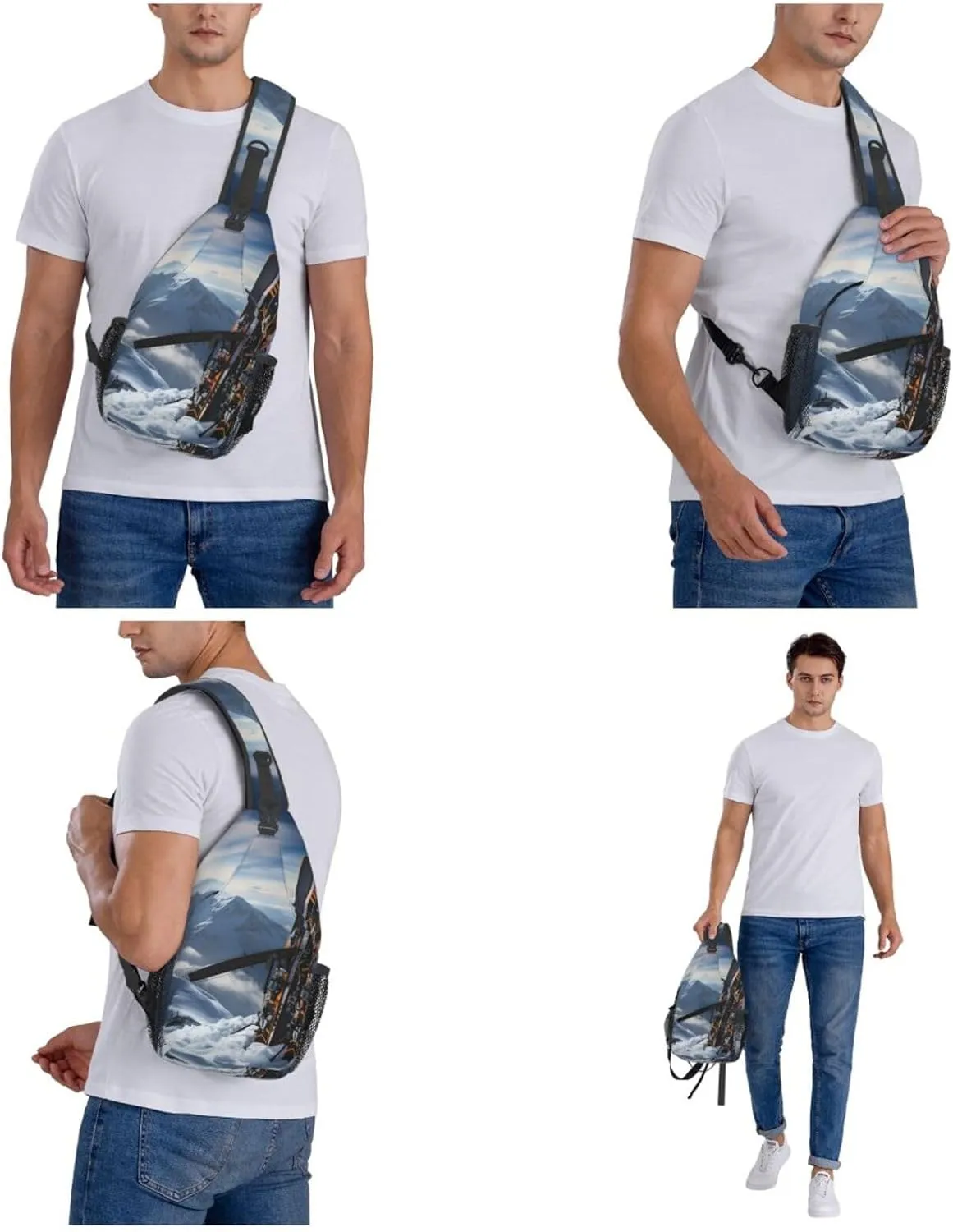 Sling Bag Crossbody Backpack for Men Women Skis on mountain Chest Bag Crossbody Bag for Travel Sport Running