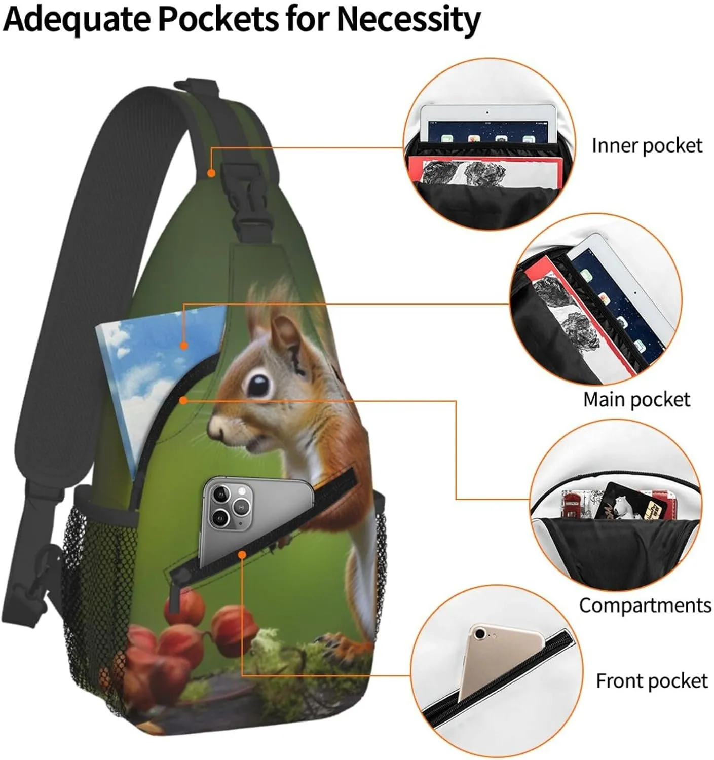 Sling Bag Crossbody Backpack for Men Women squirrel Chest Bag Crossbody Bag for Travel Sport Running
