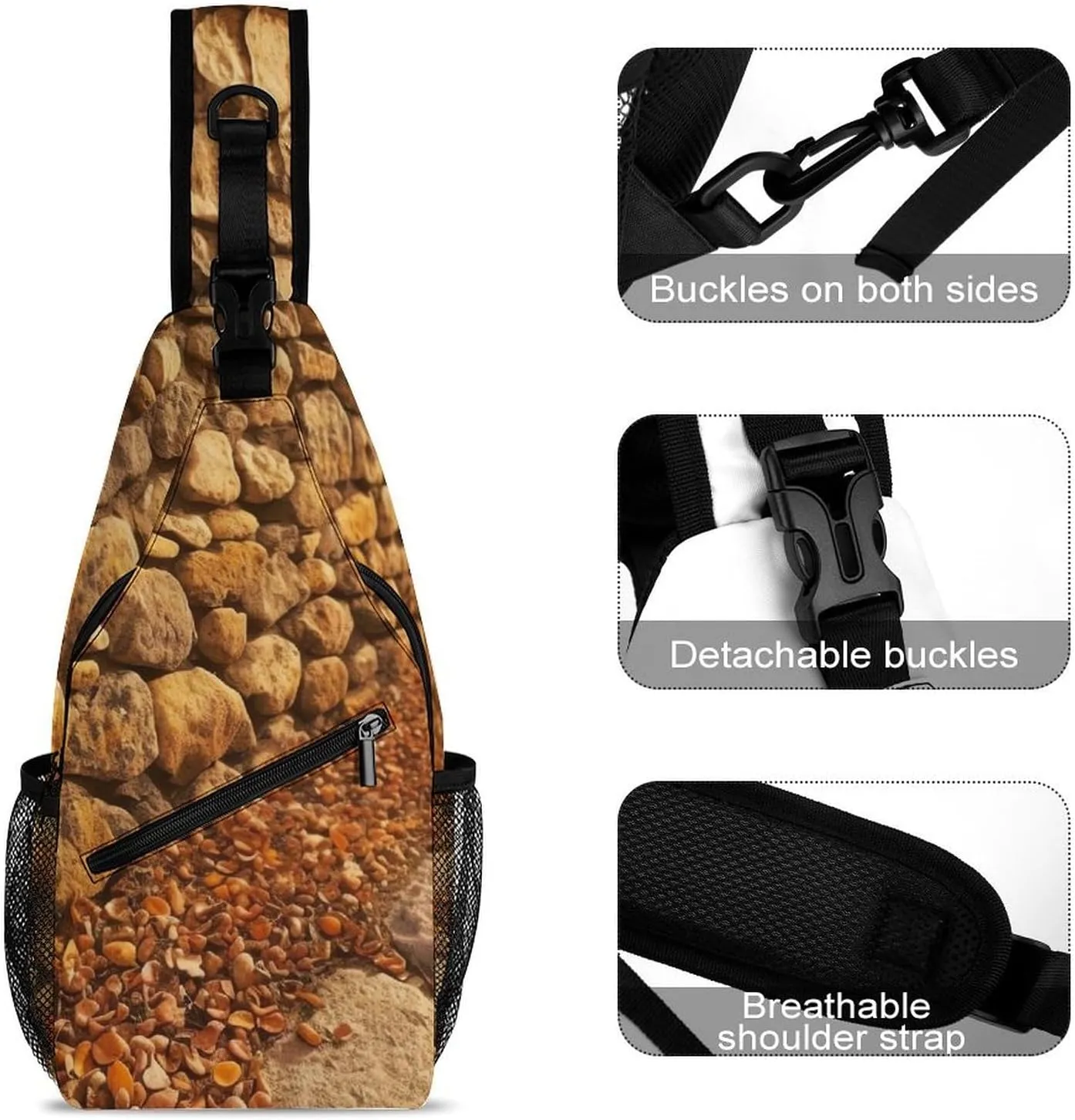 Sling Bag Crossbody Backpack for Men Women Stone Wall Chest Bag Crossbody Bag for Travel Sport Running