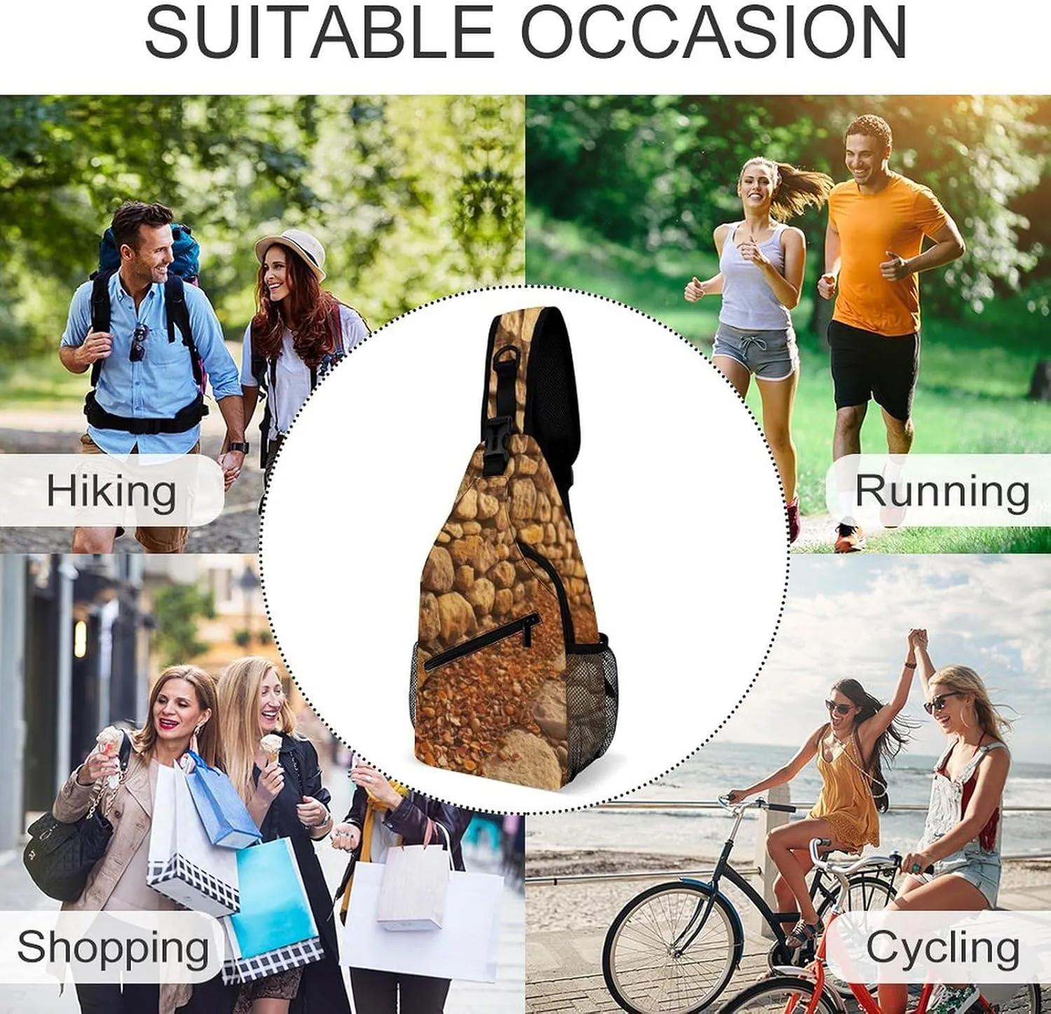 Sling Bag Crossbody Backpack for Men Women Stone Wall Chest Bag Crossbody Bag for Travel Sport Running
