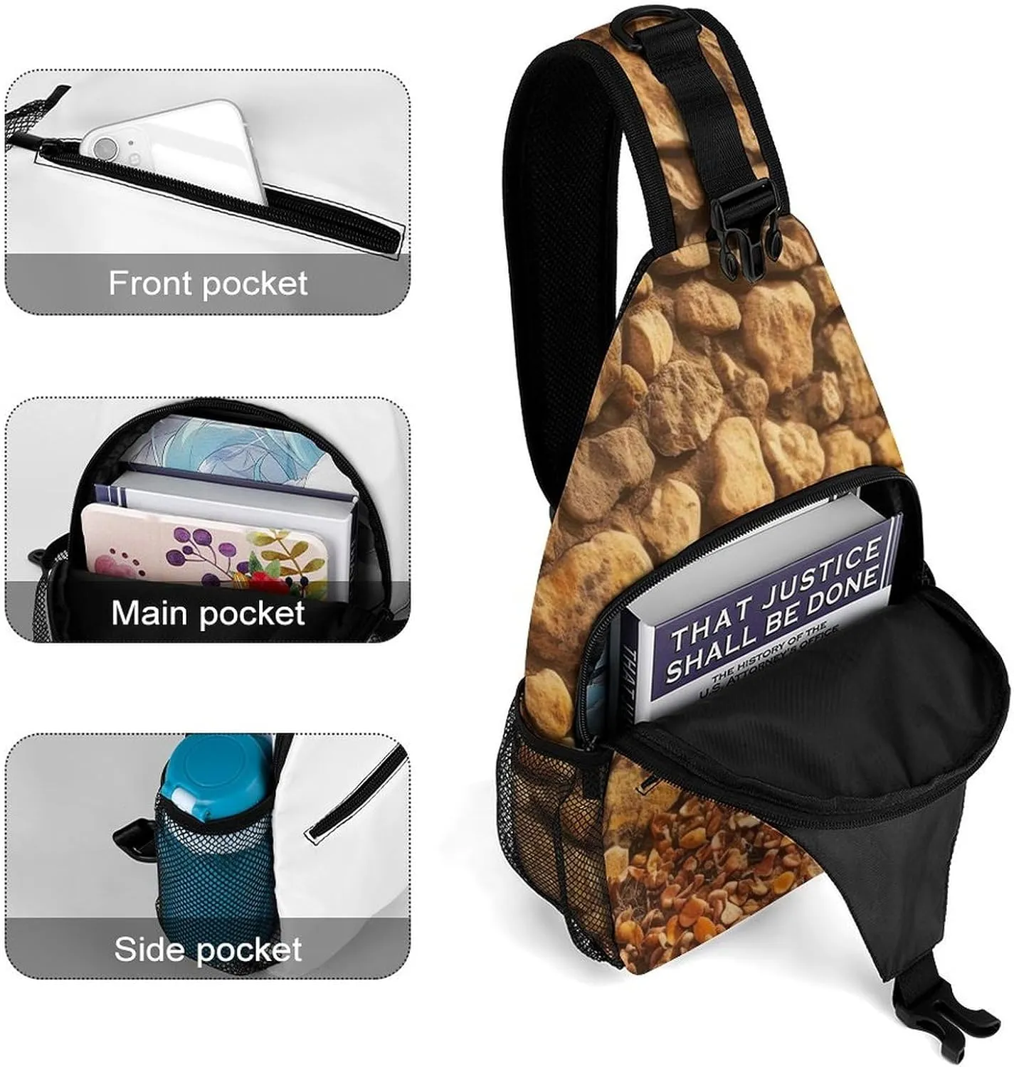 Sling Bag Crossbody Backpack for Men Women Stone Wall Chest Bag Crossbody Bag for Travel Sport Running