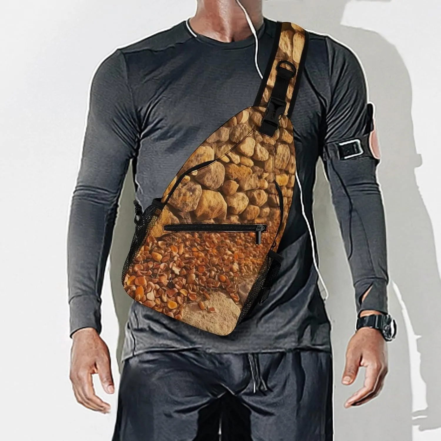Sling Bag Crossbody Backpack for Men Women Stone Wall Chest Bag Crossbody Bag for Travel Sport Running