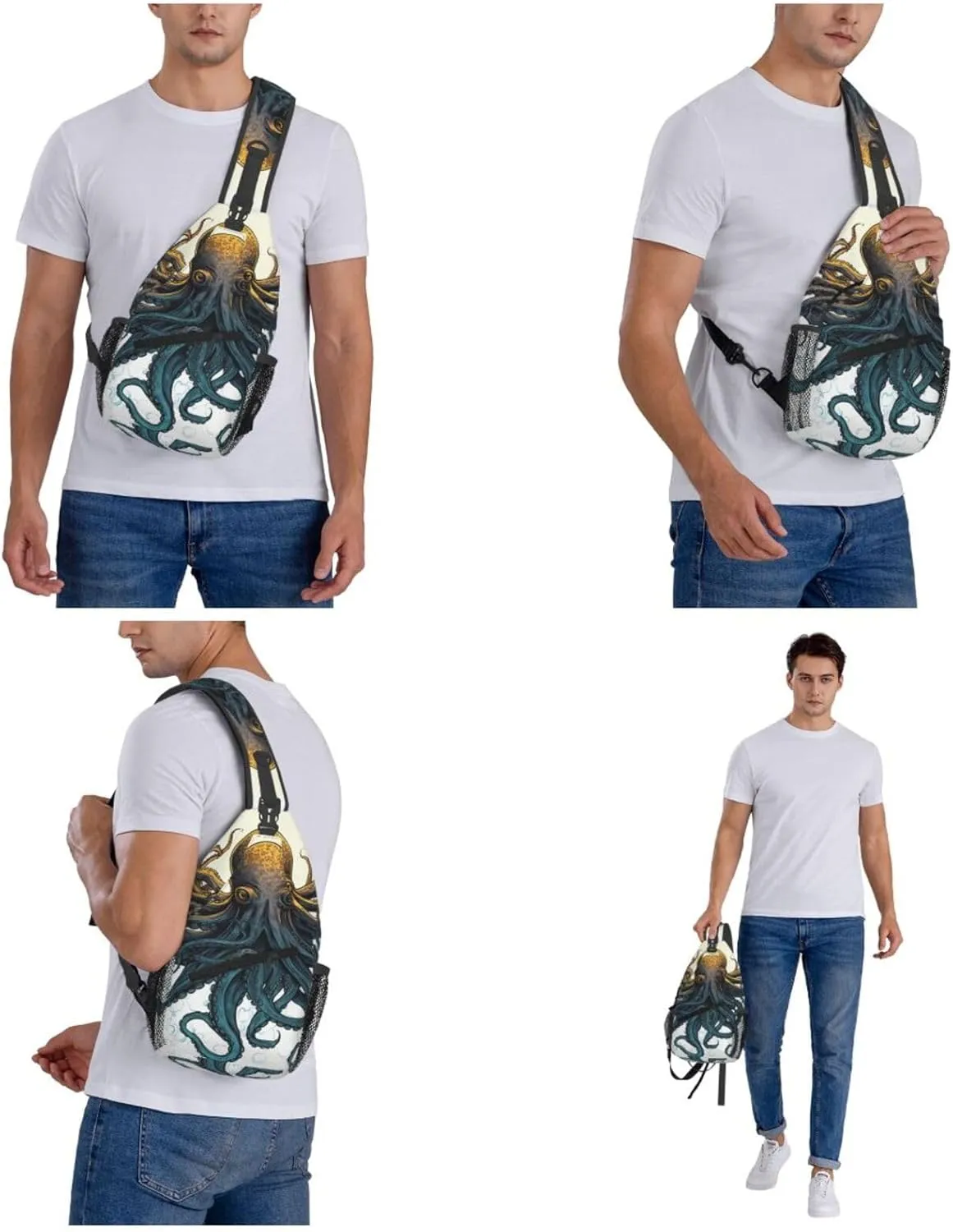Sling Bag Crossbody Backpack for Men Women Sun Ocean Octopus Chest Bag Crossbody Bag for Travel Sport Running