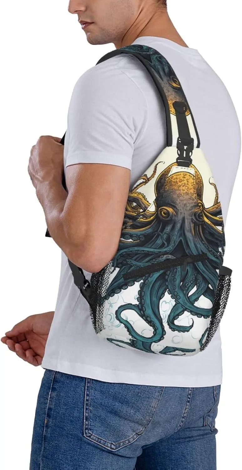Sling Bag Crossbody Backpack for Men Women Sun Ocean Octopus Chest Bag Crossbody Bag for Travel Sport Running