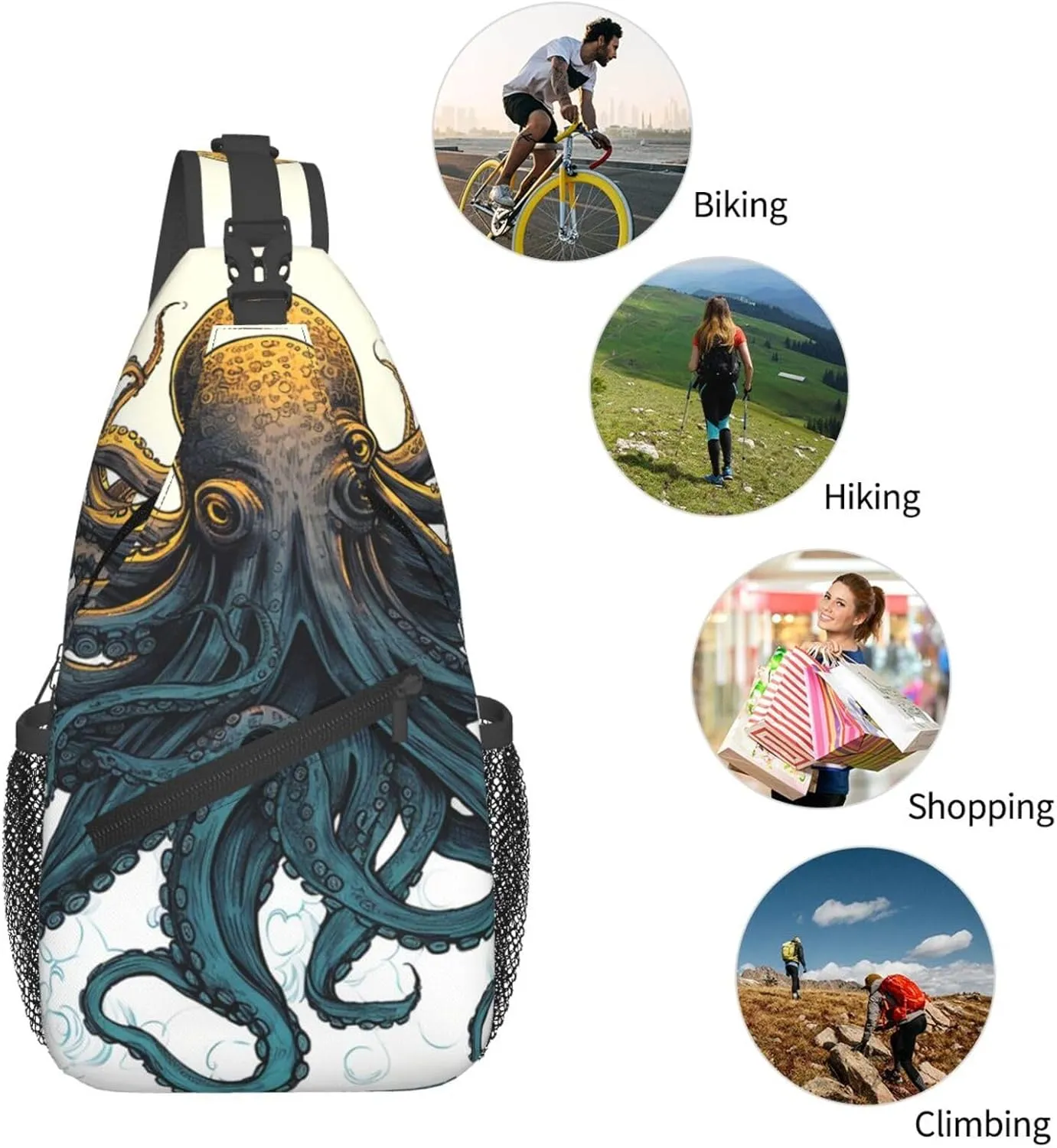 Sling Bag Crossbody Backpack for Men Women Sun Ocean Octopus Chest Bag Crossbody Bag for Travel Sport Running