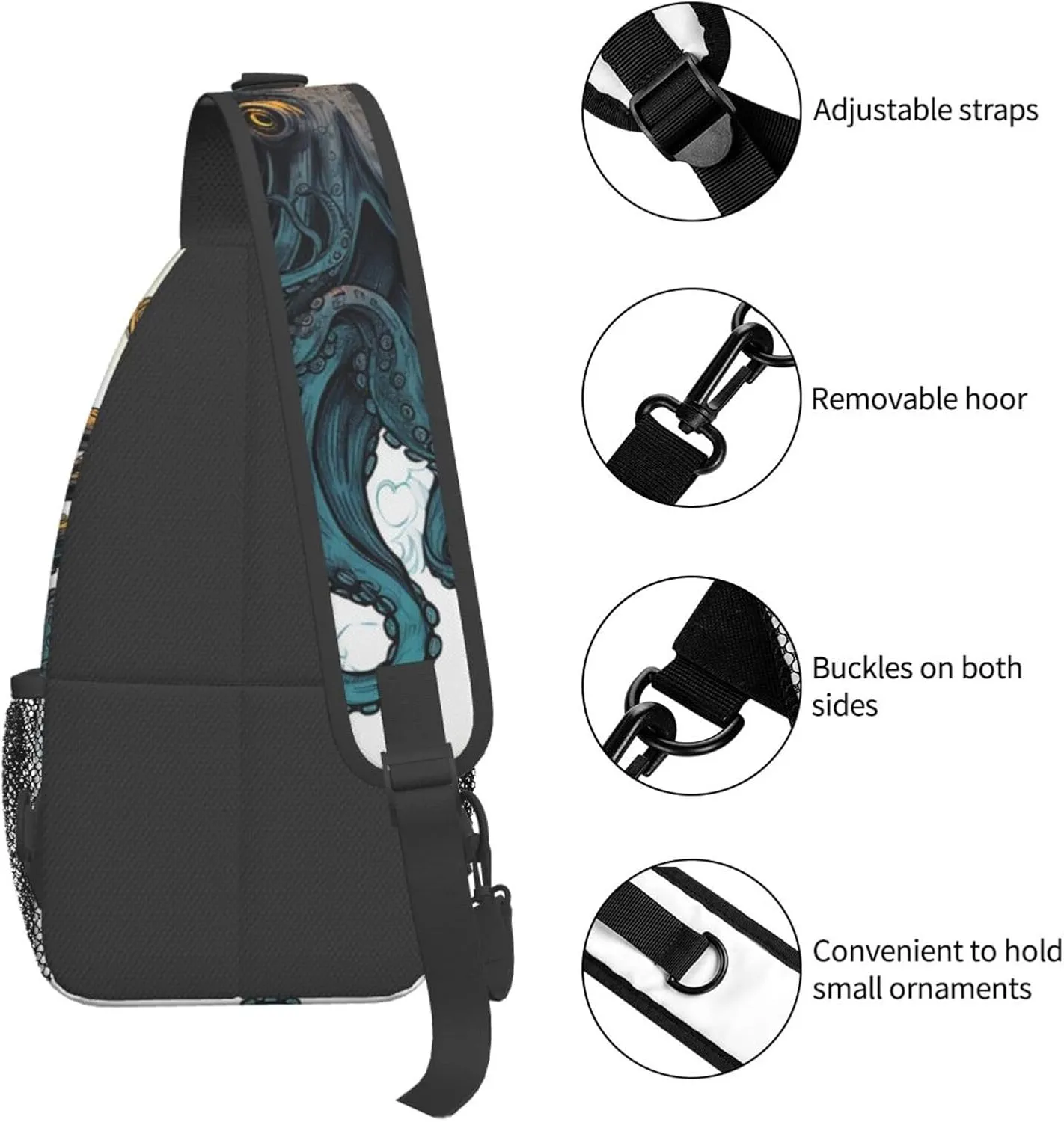 Sling Bag Crossbody Backpack for Men Women Sun Ocean Octopus Chest Bag Crossbody Bag for Travel Sport Running