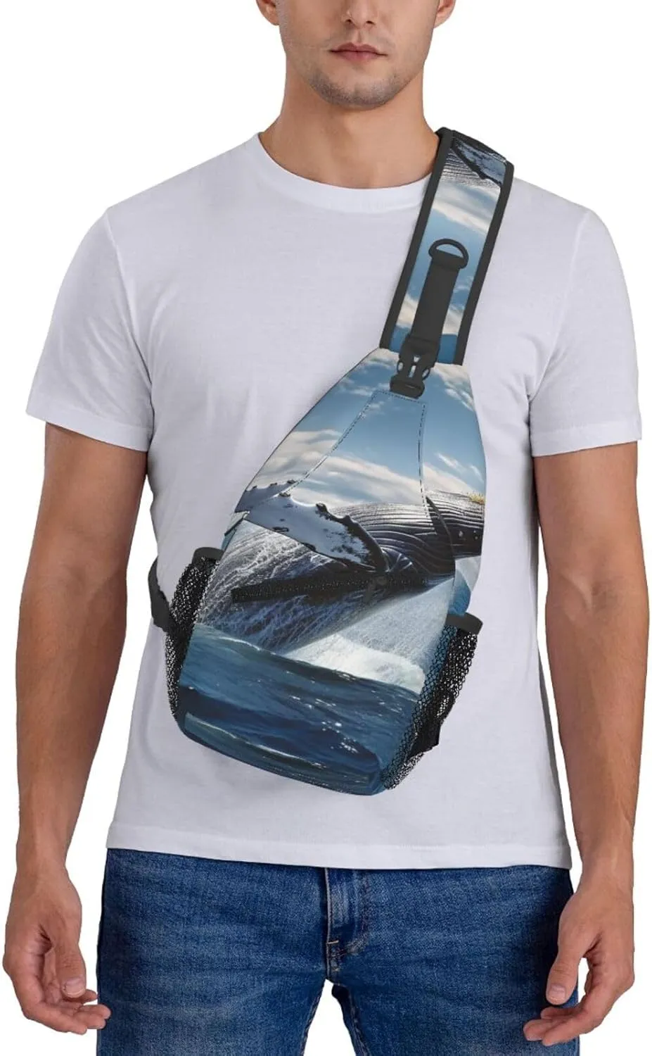 Sling Bag Crossbody Backpack for Men Women Whale Above Sea Water in The Ocean Chest Bag Crossbody Bag for Travel Sport Running