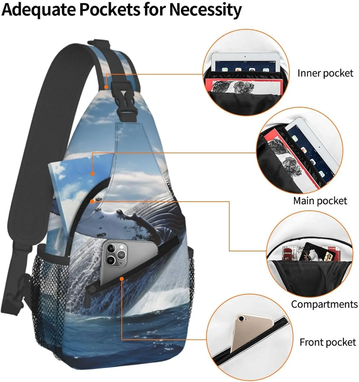Sling Bag Crossbody Backpack for Men Women Whale Above Sea Water in The Ocean Chest Bag Crossbody Bag for Travel Sport Running